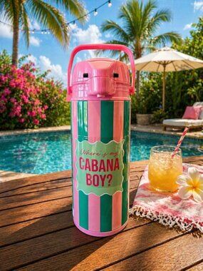 New Pink / Green Stripped Where's My Cabana Boy Thermos Dispenser Portable